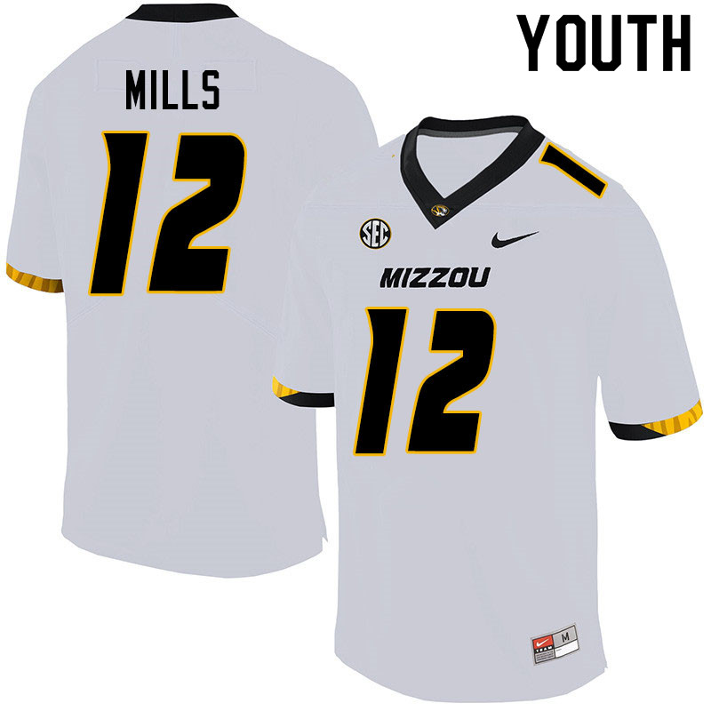 Youth #12 Chris Mills Missouri Tigers College Football Jerseys Sale-White - Click Image to Close